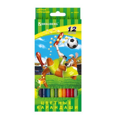 Карандаши цветные BRAUBERG Football match, 12 цветов, шестигранные, грифель 3 мм, натуральное дерево, 180534 180534 - фото 326382