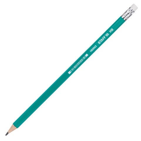 Карандаш чернографитный STAFF EVERYDAY BLP-963, 1 шт., НВ, с ластиком, пластиковый, зеленый корпус, 180963 180963 - фото 326413