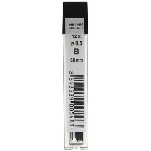 Грифели запасные 0,5 мм, B, KOH-I-NOOR, КОМПЛЕКТ 12 шт., 4152/B, 415200B005PKRU 180999 - фото 326417