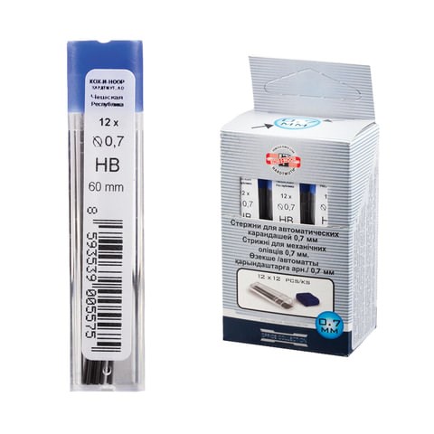 Грифели запасные 0,7 мм, HB, KOH-I-NOOR, КОМПЛЕКТ 12 шт., 4162/HB, 41620HB007PKRU 181000 - фото 326418