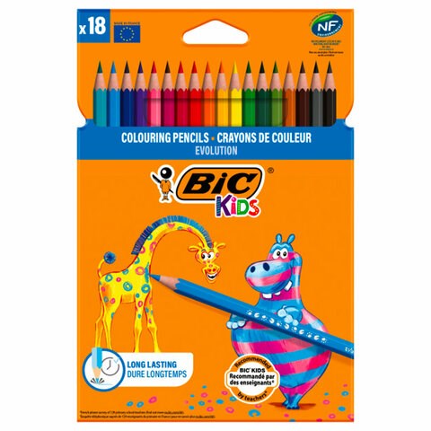 Карандаши цветные BIC "Kids ECOlutions Evolution", 18 цветов, пластиковые, заточенные, европодвес, 937513 181124 - фото 326432