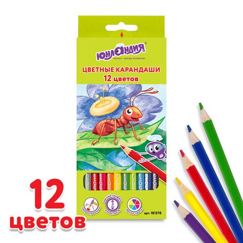 Карандаши цветные ЮНЛАНДИЯ "В ГОСТЯХ У БУКАШЕК", 12 цветов, шестигранные, грифель 3 мм, натуральное дерево, 181378 181378 - фото 326452