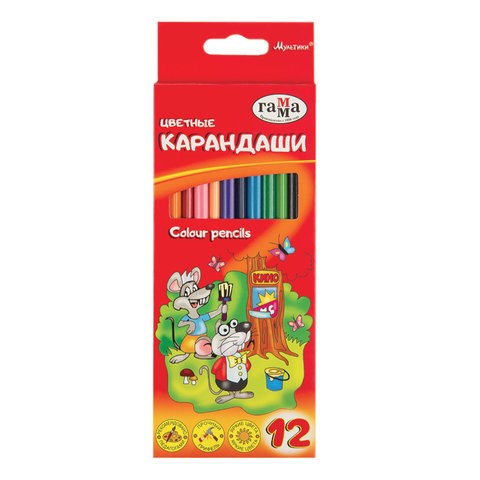 Карандаши цветные ГАММА "Мультики", 12 цветов, трехгранные, натуральное дерево, 290122_12 181469 - фото 326475