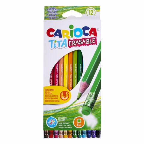 Карандаши цветные стираемые с резинкой CARIOCA "Erasable", 12 цветов, шестигранные, грифель 3 мм, 42897 181699 - фото 326523