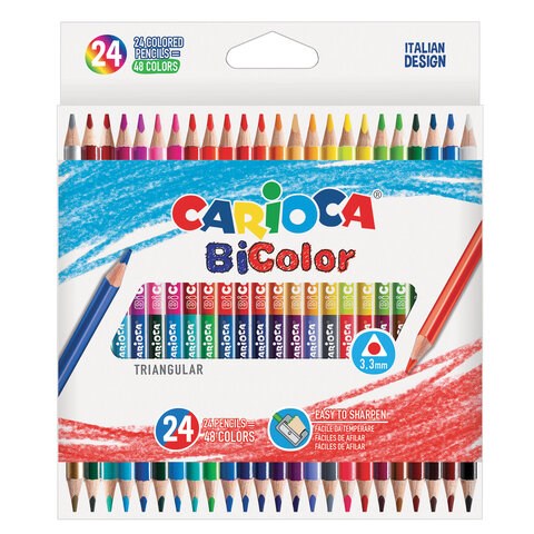Карандаши двусторонние CARIOCA "Bi-color", 24 штуки, 48 цветов, трехгранные, грифель 3 мм, натуральное дерево, 43031 181704 - фото 326524