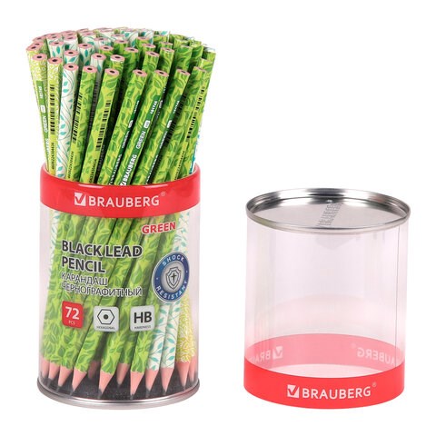 Карандаш чернографитный BRAUBERG GREEN, 1 шт., HB, пластиковый, корпус ассорти, 181745 181745 - фото 326537