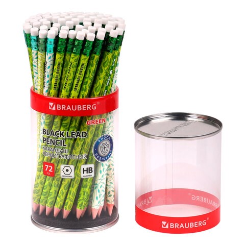 Карандаш чернографитный BRAUBERG GREEN, 1 шт., HB, с ластиком, пластиковый, ассорти, 181746 181746 - фото 326538