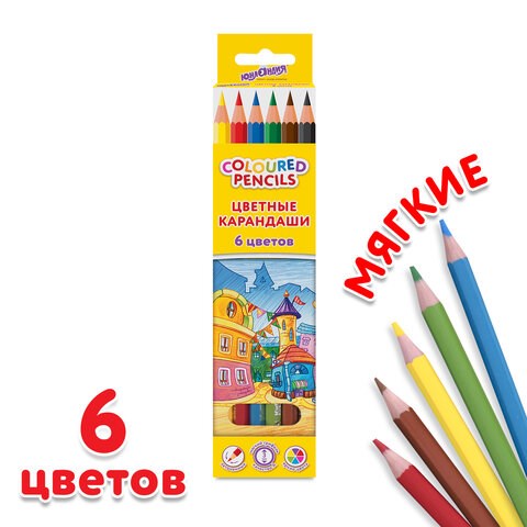 Карандаши цветные ЮНЛАНДИЯ ДОМИКИ, 6 цветов, шестигранные, грифель 3 мм, 181835 181835 - фото 326569