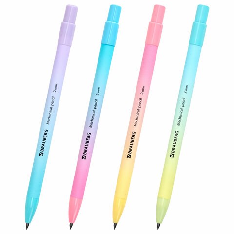 Карандаш механический цанговый 2 мм, BRAUBERG "Grade" PASTEL, HB, встроенная точилка, корпус ассорти, 181961 181961 - фото 326629