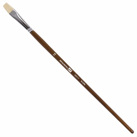 Кисть художественная профессиональная BRAUBERG ART CLASSIC, щетина, плоская, № 10, длинная ручка, 200717 200717 - фото 327267