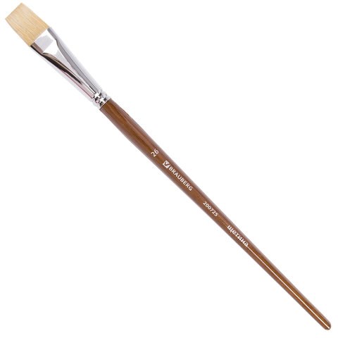 Кисть художественная профессиональная BRAUBERG ART CLASSIC, щетина, плоская, № 26, длинная ручка, 200725 200725 - фото 327272