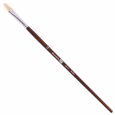 Кисть художественная профессиональная BRAUBERG ART CLASSIC, щетина, овальная, № 12, длинная ручка, 200732 200732 - фото 327277