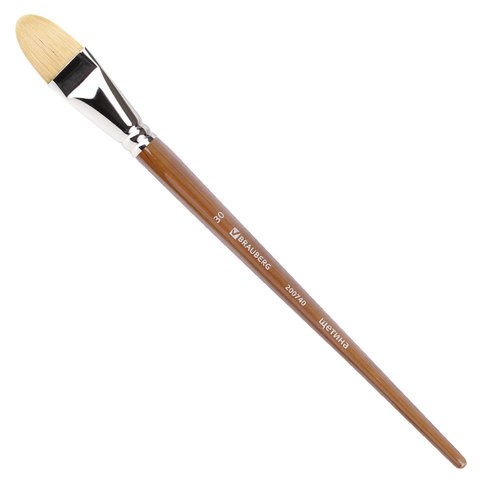 Кисть художественная профессиональная BRAUBERG ART CLASSIC, щетина, овальная, № 30, длинная ручка, 200740 200740 - фото 327282