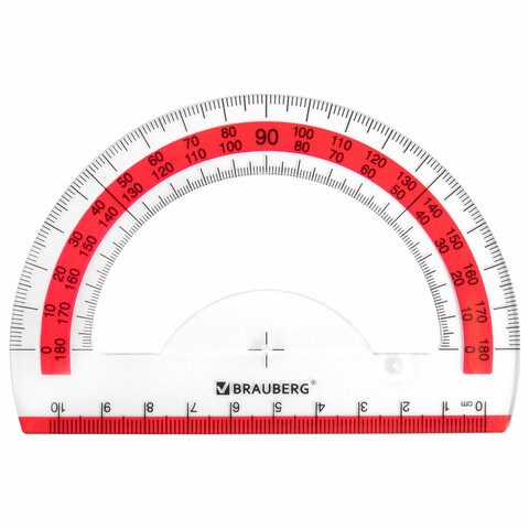 Транспортир 10 см BRAUBERG "FRESH ZONE", 180 градусов, пластик, прозрачный, красная шкала, 210760 210760 - фото 327574