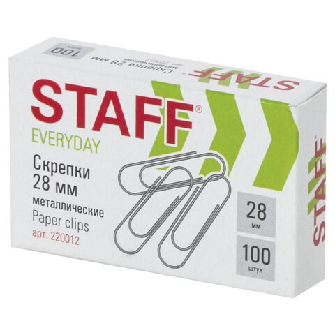 Скрепки 28мм 100 шт. STAFF маленькие в карт.коробке 220012 - фото 327625