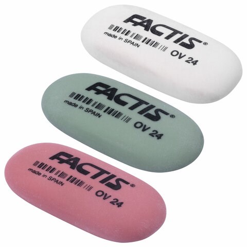 Ластик FACTIS OV 24 (Испания), 49х24х9 мм, цвет ассорти, овальный, мягкий, CMFOV24 220856 - фото 327660
