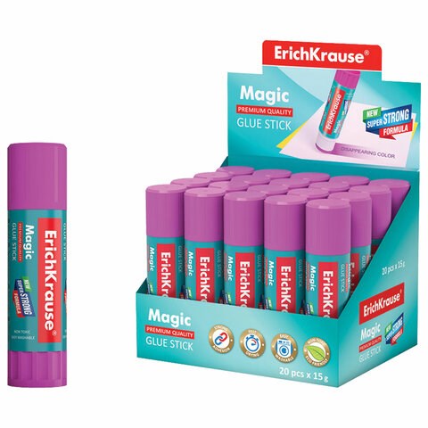 Клей-карандаш ERICH KRAUSE Magic, 15 г, обесцвечивающийся после высыхания, 4446 222287 - фото 327807