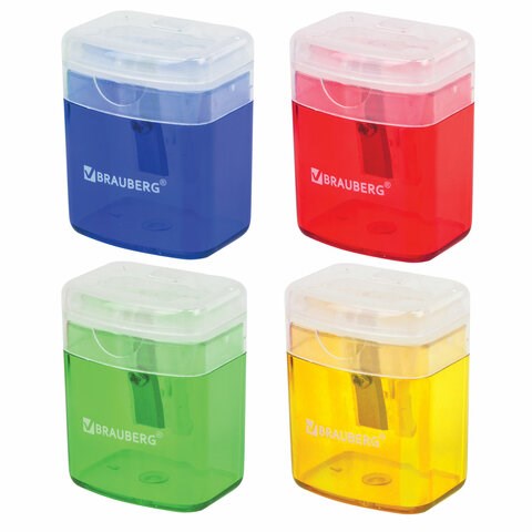 Точилка BRAUBERG OfficeBox, с контейнером и крышкой, прямоугольная, в упаковке с подвесом, ассорти, 222494 222494 - фото 327825
