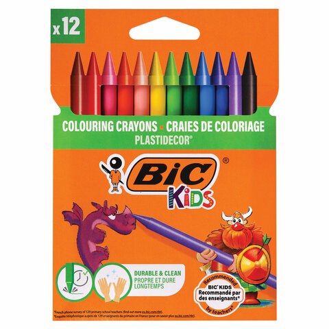 Мелки пластиковые BIC "Plastidecor", 12 цветов, ультрапрочные, круглые, картонная упаковка, подвес, 945764 222900 - фото 327868