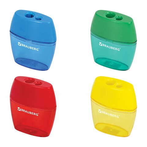 Точилка BRAUBERG "Diamond Dual", 2 отверстия для чернографитных карандашей (в том числе утолщенных), с контейнером, ассорти, 226941 226941 - фото 328253
