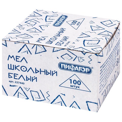 Мел белый квадратный 100 штук, ПИФАГОР, картонная упаковка, 227440 227440 - фото 328332