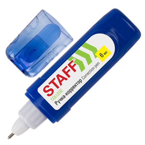 Ручка-корректор STAFF College, 6 мл, металлический наконечник, плоский корпус, 227569 227569