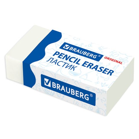 Ластик BRAUBERG Original, 38х20х10 мм, белый, прямоугольный, картонный держатель, 228073 228073 - фото 328406
