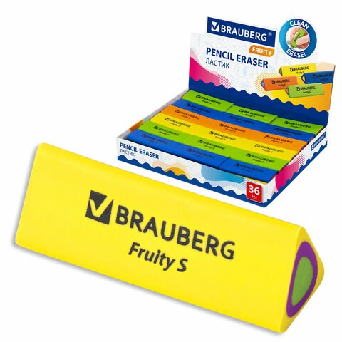Ластик BRAUBERG "Fruity S", 44х15х15 мм, цвет ассорти, треугольный, 228713 228713 - фото 328515