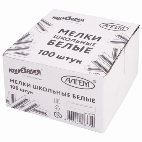 Мел белый квадратный 100 штук, ЮНЛАНДИЯ (Алгем), картонная упаковка, 229070 229070 - фото 328590