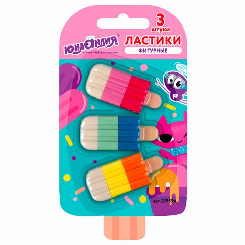 Набор ластиков фигурных ЮНЛАНДИЯ "СЛАДКИЕ ИСТОРИИ", 3 шт., ассорти, 229594 229594 - фото 328672