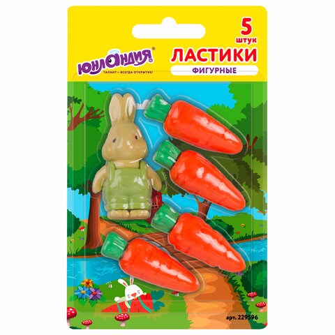 Набор ластиков фигурных ЮНЛАНДИЯ "Зайчик и урожай", 5 шт., ассорти, 229596 229596 - фото 328674