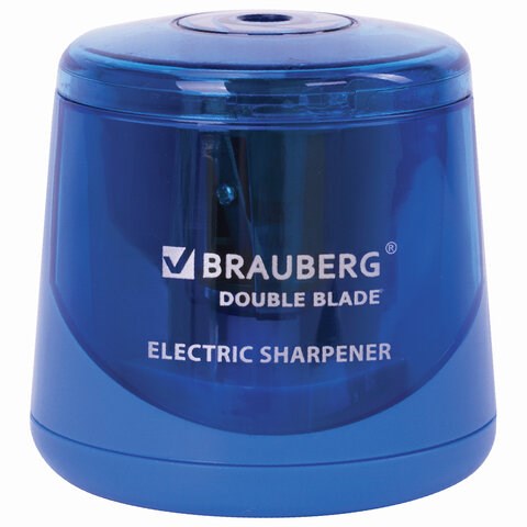 Точилка электрическая BRAUBERG DOUBLE BLADE BLUE, двойное лезвие, питание от 2 батареек AA, 229605 229605 - фото 328682