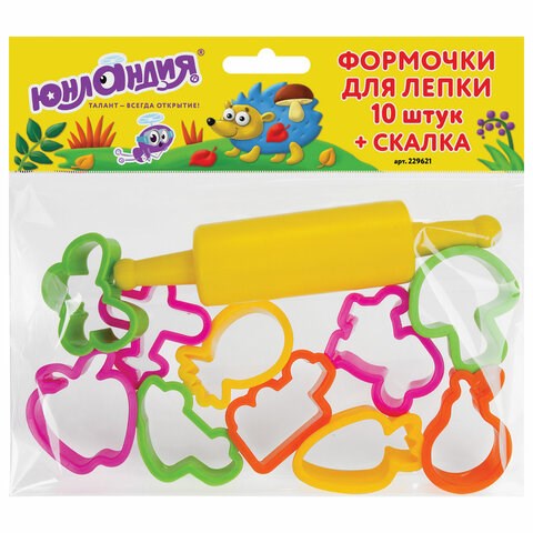 Формочки для лепки 10 штук и скалка ЮНЛАНДИЯ, европодвес, 229621 229621 - фото 328696
