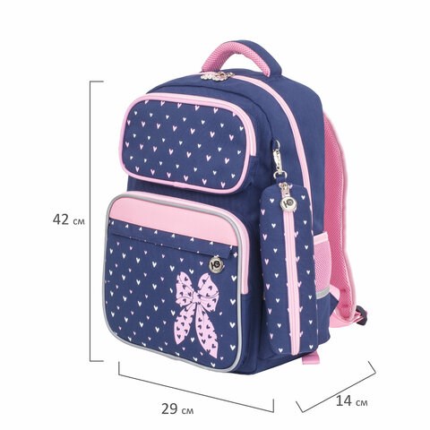 Рюкзак ЮНЛАНДИЯ COMPLETE с пеналом в комплекте, эрго-спинка, "Pink bow", 42х29х14 см, 229972 229972