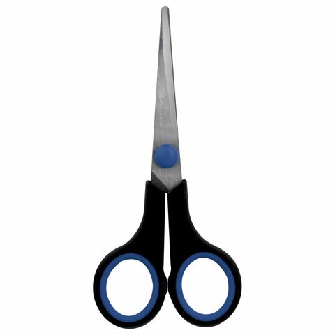 Ножницы BRAUBERG Soft Grip, 140 мм, черно-синие, резиновые вставки, 3-х сторонняя заточка, 230760 230760 - фото 328766