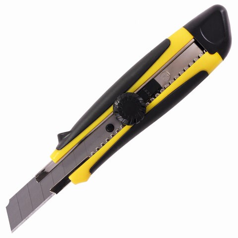 Нож канцелярский 18 мм BRAUBERG Universal, роликовый фиксатор, резиновые вставки, блистер, 235402 235402 - фото 328965