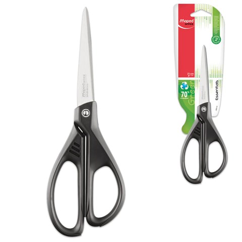 Ножницы MAPED Essentials Green, 210 мм, черные, эргономичные ручки, картонная упаковка с европодвесом, 468110 235483 - фото 328984