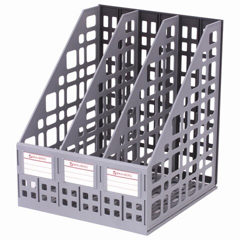Лоток вертикальный для бумаг BRAUBERG "MAXI Plus", 240 мм, 3 отделения, сетчатый, сборный, серый, 237014 237014 - фото 329192