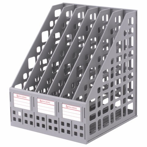 Лоток вертикальный для бумаг BRAUBERG "MAXI Plus", 240 мм, 6 отделений, сетчатый, сборный, серый, 237016 237016 - фото 329193