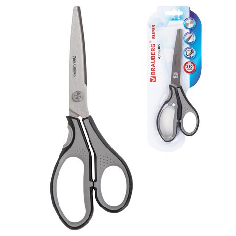 Ножницы BRAUBERG SUPER, 210 мм, серо-черные, 2-х сторонняя заточка, эргономичные ручки, 237296 237296 - фото 329261