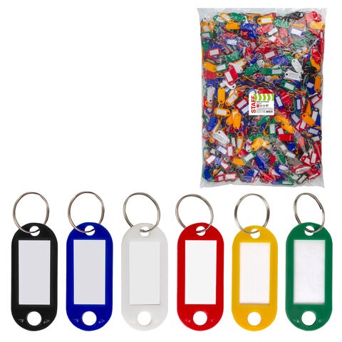 Бирки для ключей КОМПЛЕКТ 1000 ШТ., длина 50 мм, инфо-окно 30х15 мм, АССОРТИ, STAFF, 237494, 91 237494