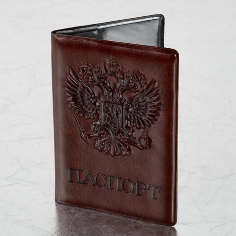 Обложка для паспорта STAFF, полиуретан под кожу, ГЕРБ, коричневая, 237604 237604 - фото 329360