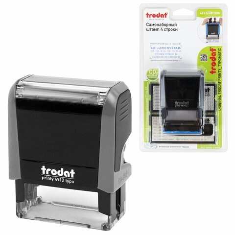 Штамп самонаборный 4-стр, 47х18 мм, синий, TRODAT 4912P4/DB, корпус СЕРЫЙ, КАССЫ В КОМПЛЕКТЕ, 43215 238365