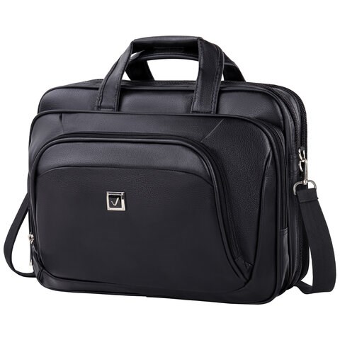 Сумка портфель BRAUBERG CARBON с отделением для ноутбука 15-16", 2 отделения, экокожа, черная, 32х41х12 см, 240399 240399 - фото 329723
