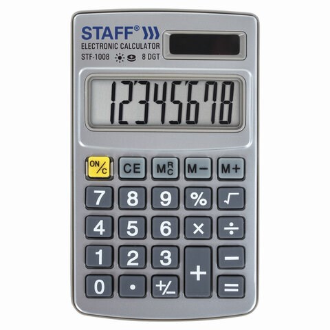 Калькулятор карманный металлический STAFF STF-1008 (103х62 мм), 8 разрядов, двойное питание, 250115 250115 - фото 329736