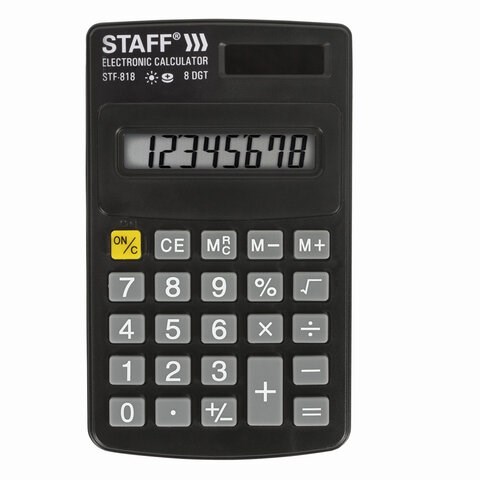 Калькулятор карманный STAFF STF-818 (102х62 мм), 8 разрядов, двойное питание, 250142 250142 - фото 329741