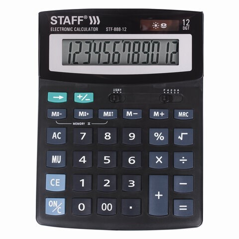 Калькулятор настольный STAFF STF-888-12 (200х150 мм), 12 разрядов, двойное питание, 250149 250149 - фото 329743