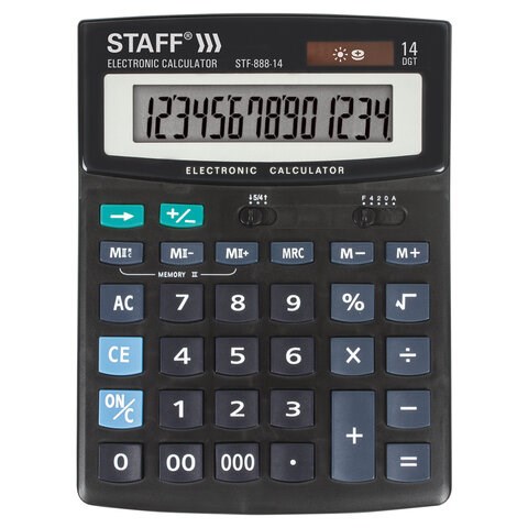 Калькулятор настольный STAFF STF-888-14 (200х150 мм), 14 разрядов, двойное питание, 250182 250182 - фото 329744