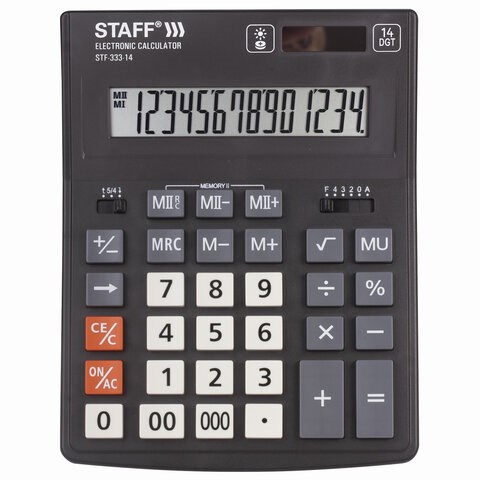 Калькулятор настольный STAFF PLUS STF-333 (200x154 мм), 14 разрядов, двойное питание, 250416 250416 - фото 329756