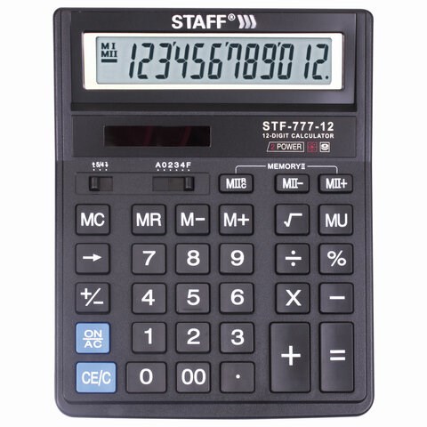 Калькулятор настольный STAFF STF-777, 12 разрядов, двойное питание, 210x165 мм, ЧЕРНЫЙ 250458 - фото 329763